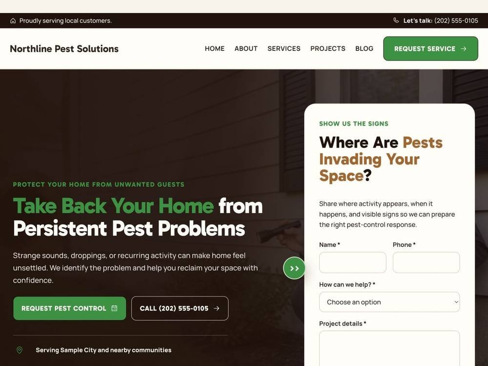 Northline Pest Solutions homepage design preview